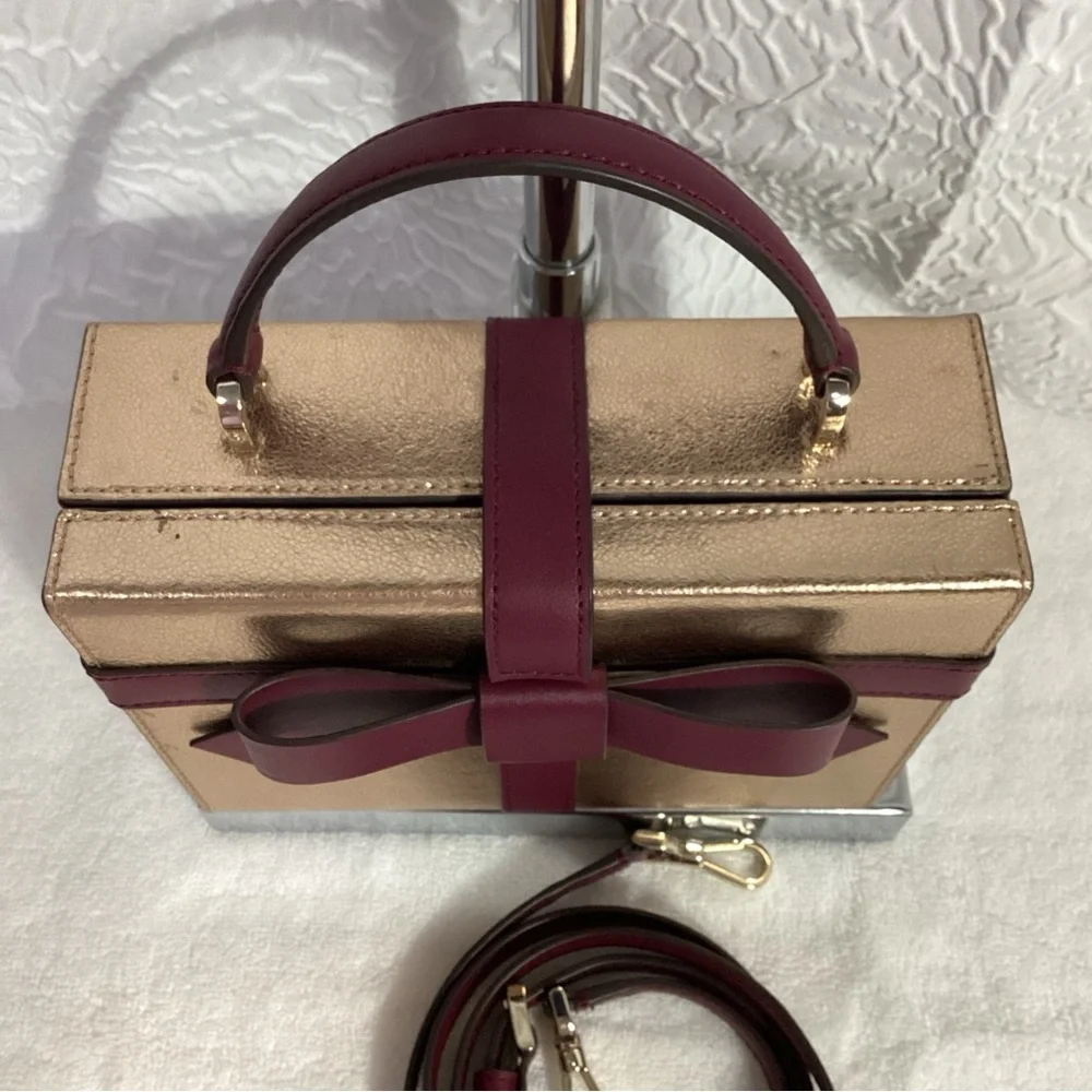 Kate Spade Wrapping Party Rose Gold Gift Box Bow Leather Novelty Bag